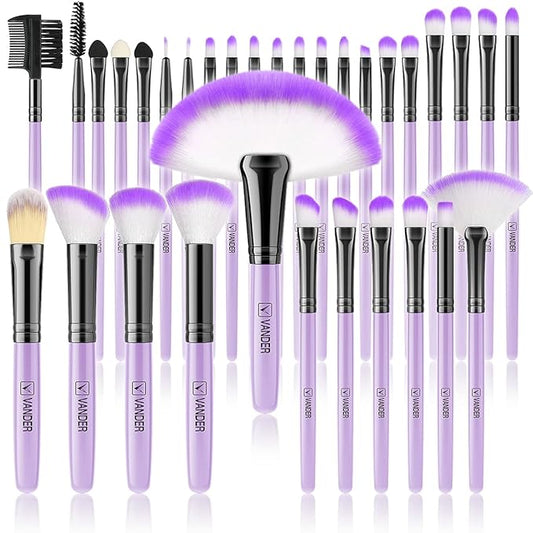 Vander Makeup Brushes, 32Pcs Professional Premium Synthetic Makeup Brush Set with Case, Eyeshadow Foundation Blending Face Contour Cosmetic Brush Travel Make up Brushes Set for Women, Girl (Purple)