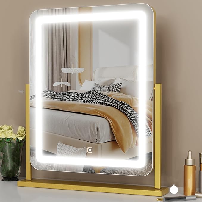 Lighted Makeup Mirror, Hollywood Vanity Mirror with Lights, Three Color Lighting Modes, and 5X Magnification Mirror, Smart Touch Control, 360°Rotation (17.2in. White)