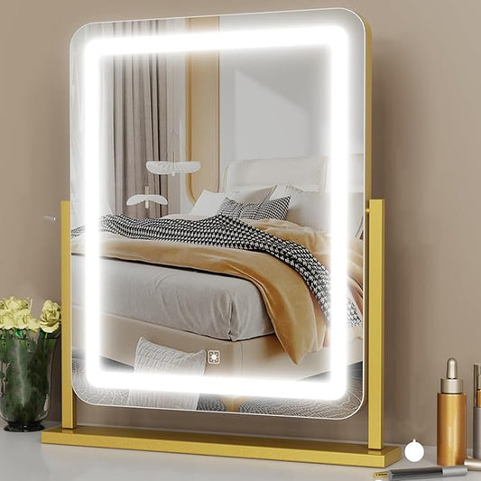 Lighted Makeup Mirror, Hollywood Vanity Mirror with Lights, Three Color Lighting Modes, and 5X Magnification Mirror, Smart Touch Control, 360°Rotation (17.2in. White)