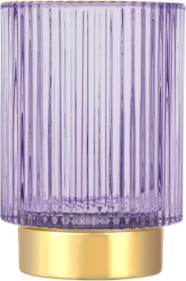 DASITON Makeup Brush holder Organizer,Crystal Cosmetic Makeup Brush Glass Brushes Storage Holder, Vintage Make Up Brush Cup Pen Pencil Holder striped vase(Purple L)