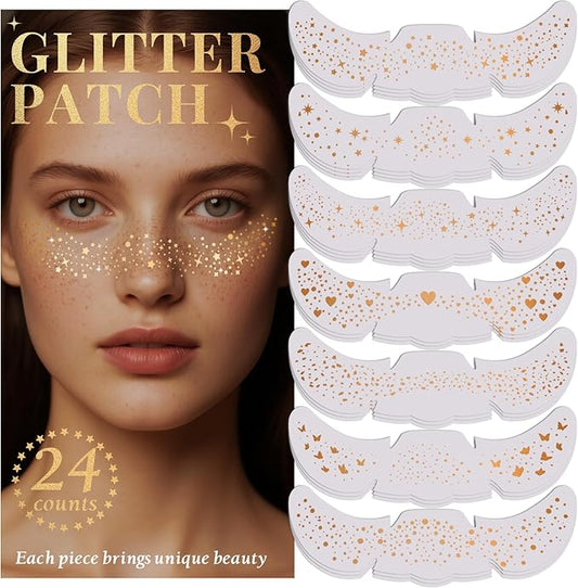 24pcs Glitter Freckles Makeup Patches-Gold-Face Speckle, Sparkle Speckles Patches for Women, Cute Fake Freckles, Glitter Freckle Face Tattoo, Accessories for Musical Festival