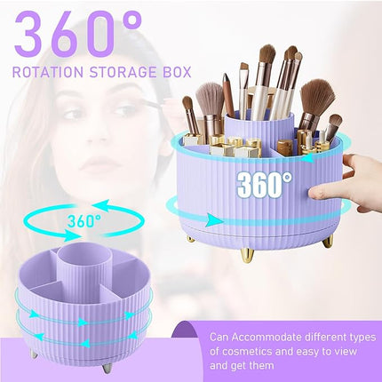 Diesisa Makeup Brush Holder Organizer,360° Rotating Makeup Brush Organizer,5 Slot Make up Brushes Cup for Cosmetics, Nail Polish, Art Supply, Bathroom Vanity Desktop Organizer - Purple
