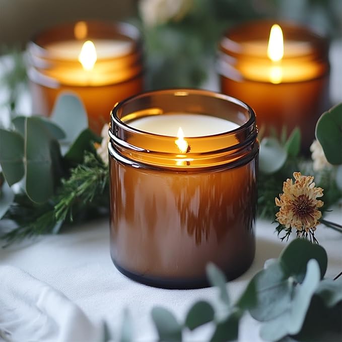 12 Pack 8 oz Amber Plastic Jars with Lids and Labels, Refillable Round Empty Brown Cosmetic Containers, Reusable Leak Proof Airtight Jars for Lotion Cream Body Butter Ointment Travel Storage