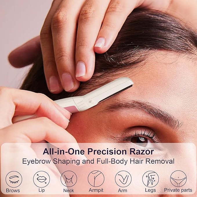 Dermaplane Razor - Facial Razor for Women - Dermaplaning Tool, with 19 Microblades for Face, Peach Fuzz Remover, Remove Facial Hair for Smoother Skin and Perfectly Shape Brows, Pearl Blush