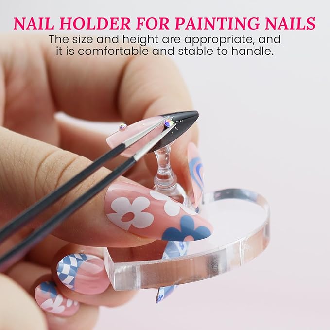 Nail Stand for Press On Nails Art Display Practice 2 Sets, 1 Heart Shaped Acrylic Magnetic Nail Stands, Fake Nail Holder Tips With 200 PCS Double-Sided Tape, Nail Kit Home DIY Salon Supplies