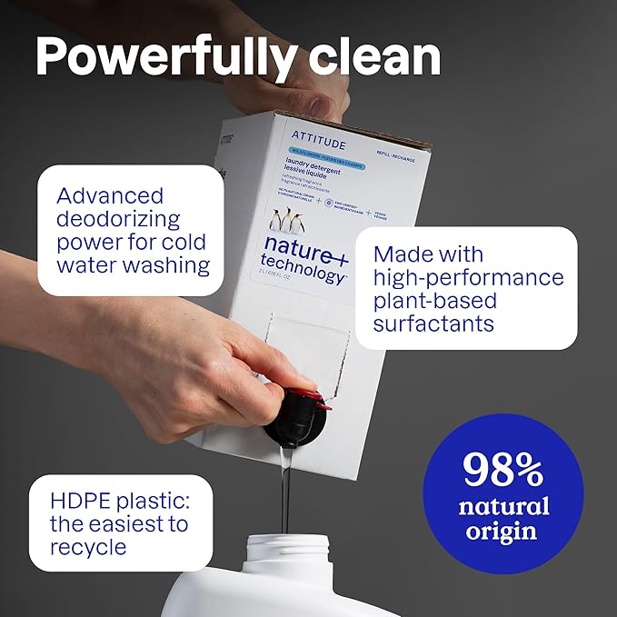 ATTITUDE Liquid Laundry Detergent, EWG Verified, HE Compatible, Plant-Based & Vegan, Natural Laundry Soap, Mountain Fresh Scent, 40 Loads, 67.6 Fl Oz