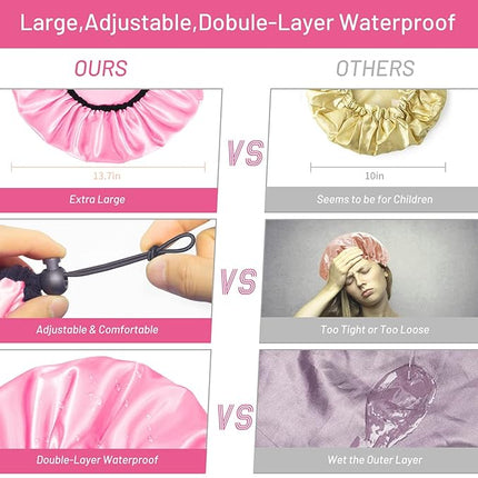 Auban Shower Cap for Women, Adjustable Reusable, Extra Large, Double-Layer Waterproof Bathing Cap, Waterproof Exterior, EVA Lining, Hair Cap for All Hair Lengths, 3 Colors
