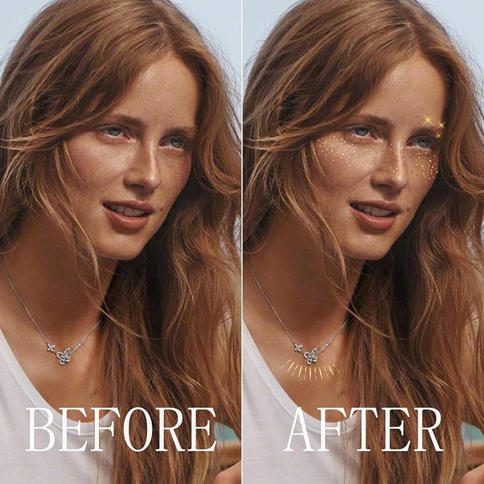 20PCS Glitter Freckles Face Tattoo, Sparkle Freckles for Women and Kids, Cute Star Waterproof Gold Temporary Tattoos Glow Up Makeup Patches (Gold)