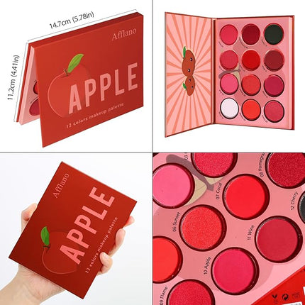 Afflano Red Eyeshadow Palette Makeup, Ultra Pigmented and Blending Bright Dark Hot True Red Black Eye Shade 12 Color, Cruelty Free Velvet Matte Shimmer Warm Fall Sunset Pink Goth red Eye Shadow Pallet