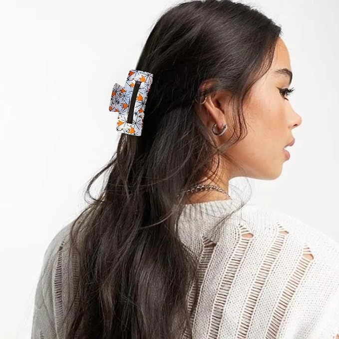 2Pcs Halloween Hair Clips for Women, Cute Spider Web Ghost Hair Claw Clips, White Square Hair Barrettes, Large Hair Claw, Nonslip Claw Clips, Halloween Hair Accessories for Hair Styling, Decorations