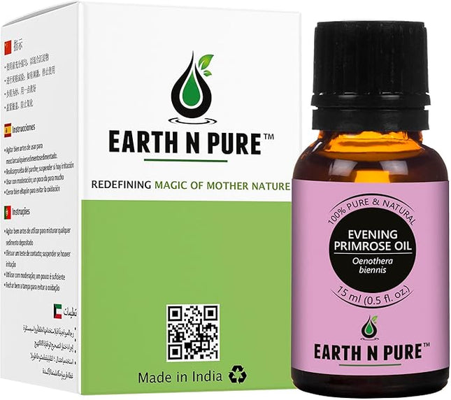 EARTH N PURE Evening Primrose Oil for Skin, Hair and Nails Care | Cold Pressed | 15 ML