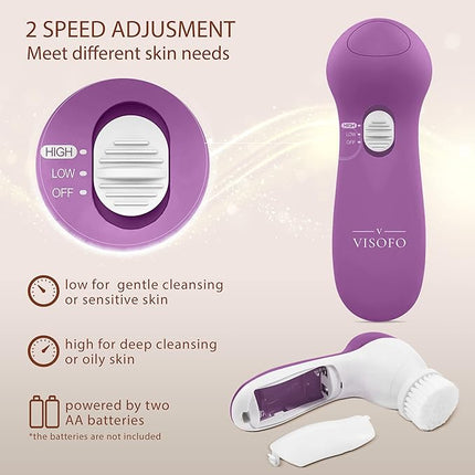 Facial Cleansing Brush Face Scrubber Exfoliating Cleaning Skin Care Cleanser Wash Women Girls Electric Beauty Powered Exfoliator Skincare Spin Tools Scrub Washer Self Care by VISOFO (Amethyst)