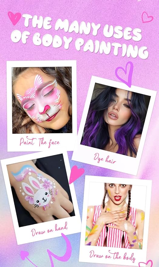 3 in 1 Pink Hair Dye Stick, Temporary Hair Color Wax Stick, Washable Hair Dye for Women & Kids, Highly Pigmented, Pearlized Body Face Paint Makeup for Daily, Halloween Christmas Party Cosplay