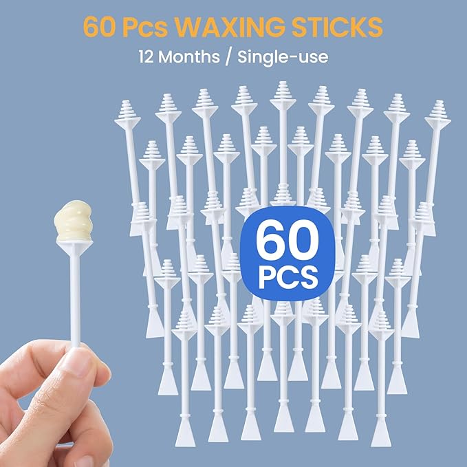60 Pcs Nose Wax Sticks, Hair Wax Applicator with Disposable Spatulas for Nostril Cleaning, Ear Face Hair Removal for Men Women, Painless