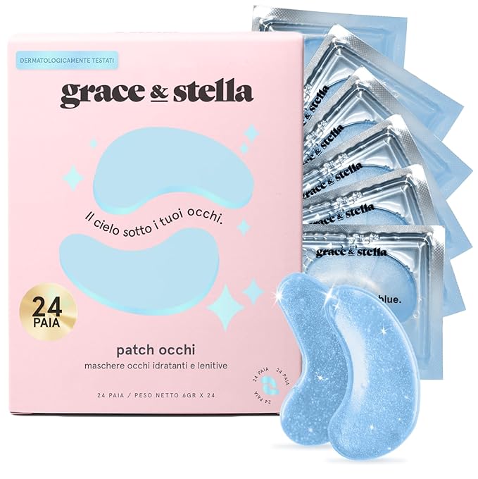 grace & stella Award Winning Under Eye Mask Reduce Dark Circles, Puffy Eyes, Undereye Bags, Wrinkles, Gel Under Eye Patches, Birthday Gifts for Women - Vegan Cruelty-Free Self Care (24 Pairs, Blue)