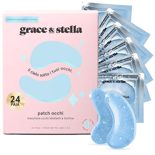 grace & stella Award Winning Under Eye Mask Reduce Dark Circles, Puffy Eyes, Undereye Bags, Wrinkles, Gel Under Eye Patches, Birthday Gifts for Women - Vegan Cruelty-Free Self Care (24 Pairs, Blue)