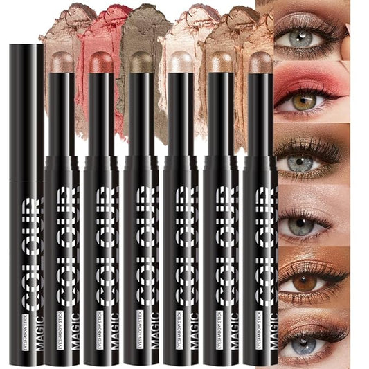 6Pcs Cream Eye Shadow Sticks Makeup for Women, Nuetral Nude Red Metallic Dark Kakhi Green Beige Brown Rosy Brown Shimmer Matte Eye Shadow Brightener Stick for Eyes, Waterproof Eyeshadow Pencil Set02