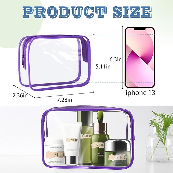16 Pieces Clear Makeup Bag PVC Zippered Clear Toiletry Carry Pouch Portable Cosmetics Bag Waterproof Makeup Bag Vinyl Plastic Organizer Case for Travel Vacation Bathroom (Purple-M)