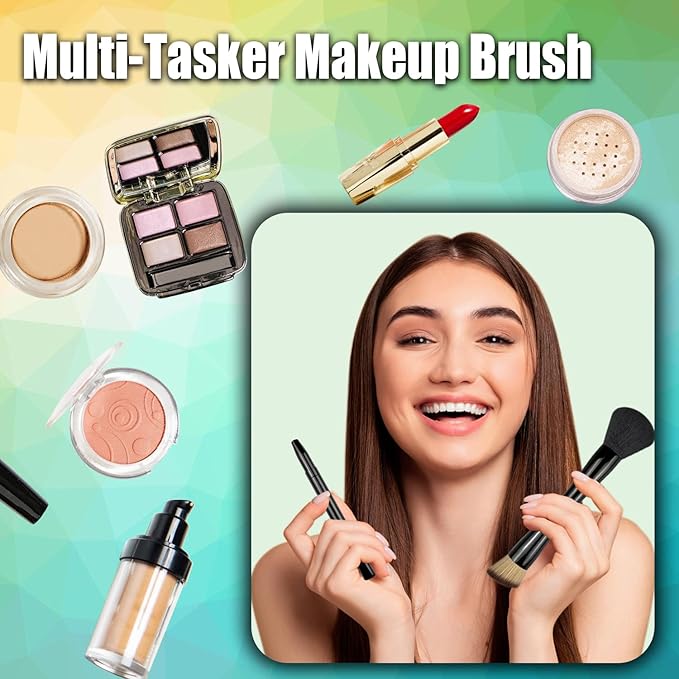 2 Pack 4 in 1 Makeup Brush Set, Retractable Lip Brush for Lipstick, Powder Foundation Brush, Concealer Brush, Eyeshadow Brush, Lip Brush Applicator, Double Ended Makeup Brush for Liquid, Cream, Powder