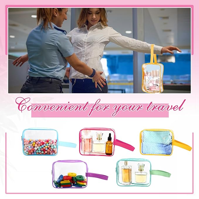 Silkfly Clear Toiletry Bag PVC Travel Cosmetic Bag with Handle Strap Makeup Pouch with Zipper Summer Vacation Salon Graduation Gift End of the Year Gifts(Bright Color,50 Pack)