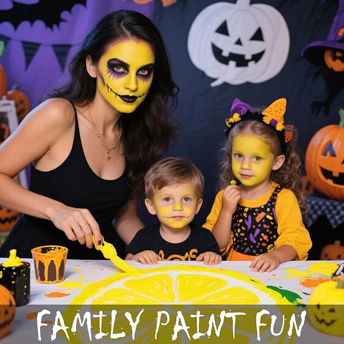 Face Body Paint Kit for Kids & Adults, Non-Toxic Water-Based Professional Face Painting Palette with Brushes for Halloween Clown Goth Vampire SFX Makeup, Art Stage Cosplay Parties, Yellow