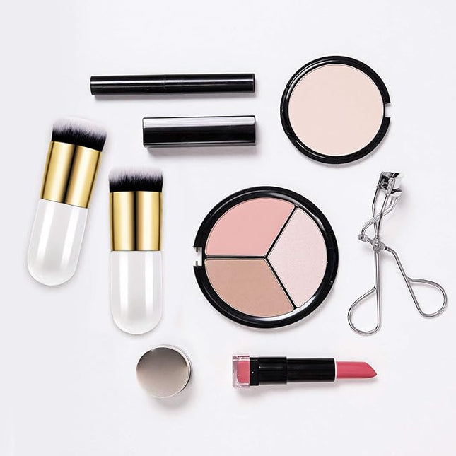 2 Pieces Foundation Brush Chubby Makeup Brush Kabuki Makeup Brush Travel Powder Brush for Blending Liquid, Cream or Powder Cosmetics (white)