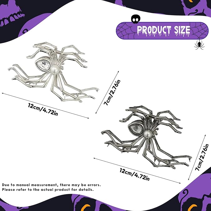 2 Pcs Halloween Hair Claw Clips for Women, Terror Spider Hair Clips, Black & Silver Metal Non-Slip Claw Clips, Gothic Large Hair Claw, Halloween Hair Accessories for Hair Styling, Decorations
