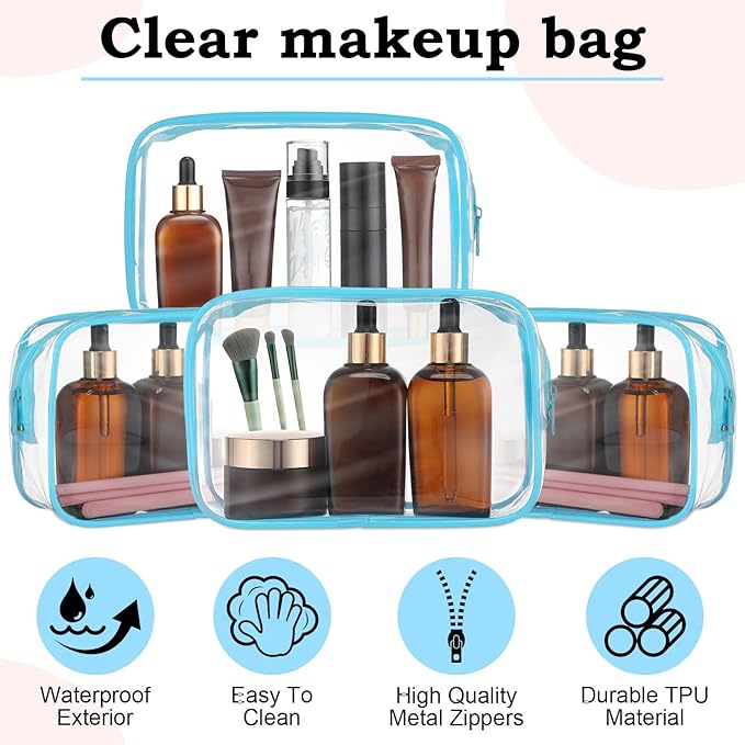 Weewooday 12 Pieces Clear Makeup Bags Cosmetic Storage Bags PVC Zipper Pouches Travel Waterproof Makeup Plastic Case for Women Organizing Toiletries Traveling Bathroom(Medium,Blue)