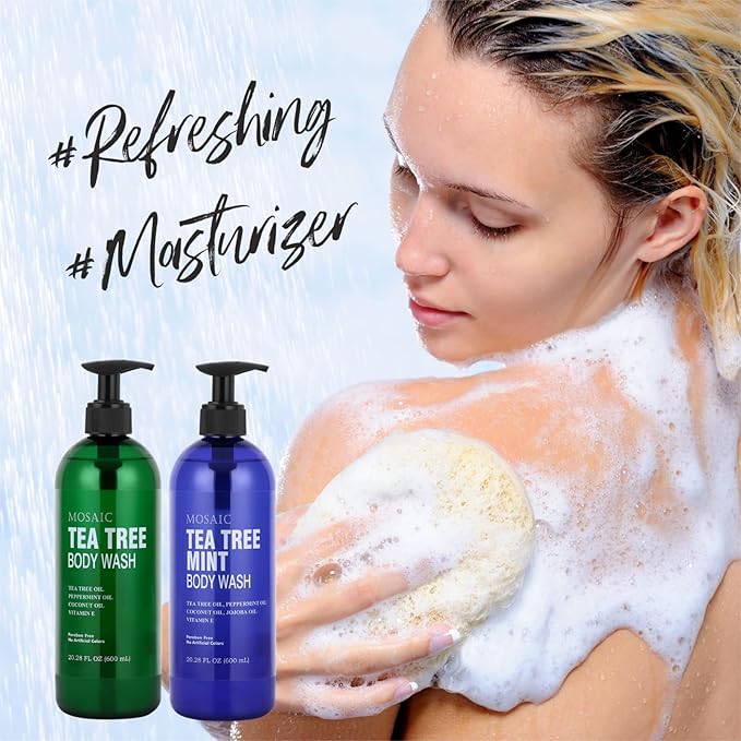 AnatoliaDaphne Tea Tree Body Wash and Shower Gel with Vitamin E for Jock Itch, Eczema, Ringworm, Body Odor, Body Wash Women & Men with Added Body Oils,LARGE 20.2 FL Oz Bottle (Tea Tree, Pack of 2)