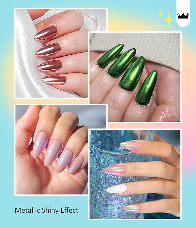 Gold Chrome Nail Powder BISHENGYF -【Fairy Effect】Pink Chrome Nail Powder White Pearl Aurora Mermaid Iridescent Rose Gold Red Nail Chrome Powder Metallic Mirror Glitter Pigment Dust for Nail Art DIY