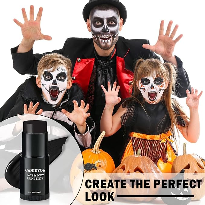 CAHIUYOA Black Face Body Paint Stick, Clown Makeup Eye Black Stick, Professional Joker Zombie Vampire Skeleton Cosplay Halloween SFX Makeup Sticks for Adults Children