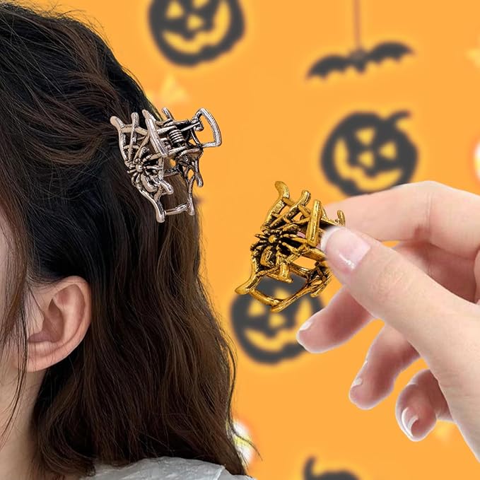 5 Pcs Halloween Hair Claw Clips Hair Accessories for Women Girls, Gothic Black Gold and Silvery Metal Spider Small Size Catch Clips for Hair Styling Tool Holiday Gifts