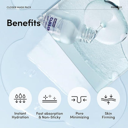 FRANKLY Closer Pore Minimizing Mask – Semi-Gel Face Sheet Mask for Pore Care & Firming | Non-sticky, Lightweight | Korean Skin Care with Collagen, Hyaluronic Acids & Peptides | 0.74 fl oz, 1pc