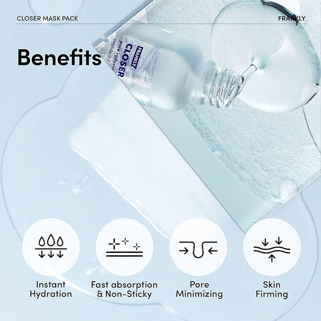 FRANKLY Closer Pore Minimizing Mask,10 sheets – Semi-Gel Face Mask for Pore Care & Firming | Non-sticky, Lightweight | Korean Skin Care with Collagen, Hyaluronic Acids & Peptides | 0.74 fl oz*10 EA