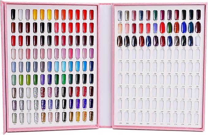 Noverlife 216 Nail Colors Chart Display, Nail Gel Polish Display Book with 216 False Nail Tips, Professional Salon Nail Color Swatches Nail Practice Card Board