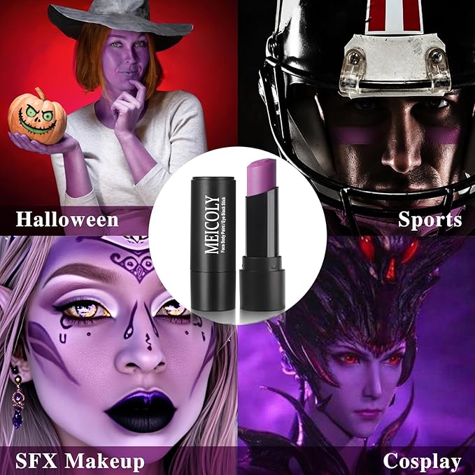 MEICOLY Dark Purple Face Body Paint Stick for Bruise Makeup,Purple Face Paint for Halloween SFX Ursula Cosplay Makeup,Waterproof Purple Eye Black Stick for Baseball Softball Football Lacrosse