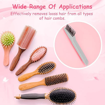 Yaomiao 2 Pcs Hair Brush Cleaner Tool 2-in-1, Pink and Gray Hairbrush Cleaner for Removing Hair Dust, Mini Comb for Removing Dirt, Home Salon Use