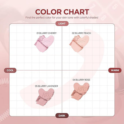 lilybyred Luv Beam Blur Cheek | Heart-Shaped Korean Powder Blush, Silky Texture, Lightweight, Soft Blurring Matte Finish, Long-Lasting, Natural Flush, Cozy Cotton Scent, 0.15 oz. (01 Blurry Cherry)