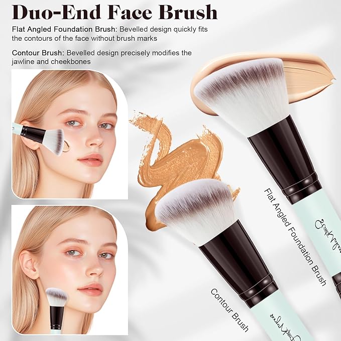 START MAKERS Makeup Brush Set 5Pcs, Dual-Ended Foundation Contour Concealer Blush Powder Bronzer Eyeshadow Brushes for Liquid, Cream, Powder, Blending, Buffing, Stippling Face Make up Tools