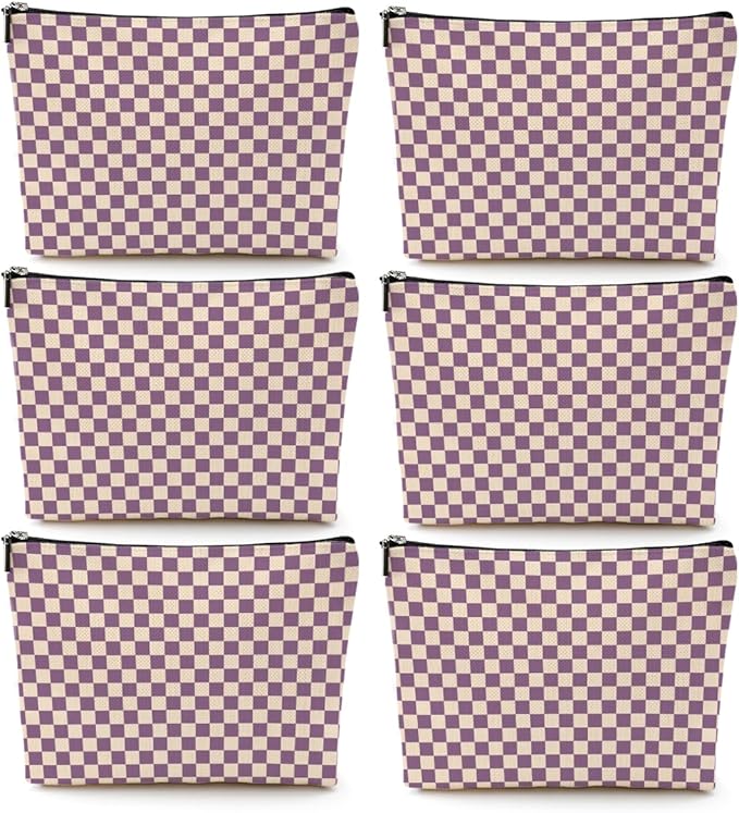 6 Pcs Checkered Makeup Bags Make up Bag Cosmetic Bags for Women Girls Sister Bestie Daughter Friendship Christmas Birthday Travel Toiletry Bag Aesthetic Zipper Organizer Accessories, Cute Purple Plaid