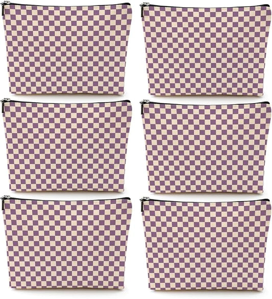 6 Pcs Checkered Makeup Bags Make up Bag Cosmetic Bags for Women Girls Sister Bestie Daughter Friendship Christmas Birthday Travel Toiletry Bag Aesthetic Zipper Organizer Accessories, Cute Purple Plaid