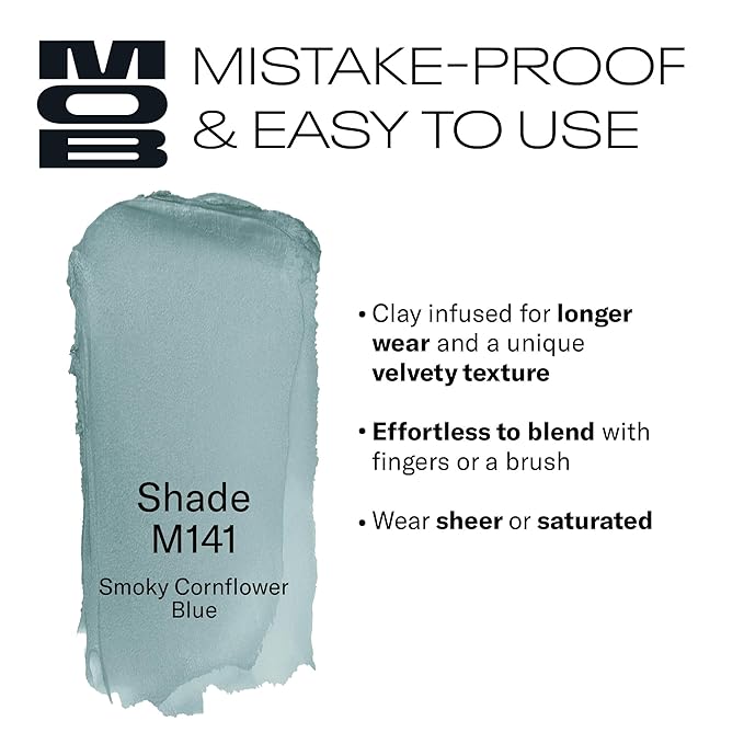MOB Beauty Cream Clay Eyeshadow M141 – Smoky Cornflower Blue | Skincare-Infused, Vegan, Blendable Cream-to-Velvet Finish, Buildable Pigment, Clean Eyeshadow in Sustainable, Biodegradable Compact