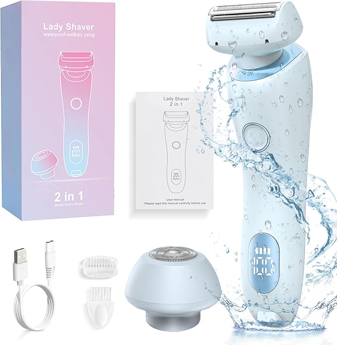 Livora Electric Shaver for Women, Bikini Trimmer for Women, Silk Glide Pro Shaver, 2 in 1 Electric Razors for Women, Waterproof Painless Wet & Dry, Removable Head for Bikini, Legs, Body