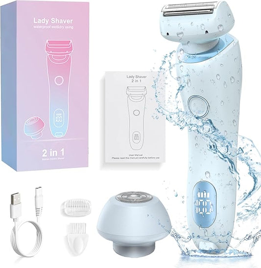Livora Electric Shaver for Women, Bikini Trimmer for Women, Silk Glide Pro Shaver, 2 in 1 Electric Razors for Women, Waterproof Painless Wet & Dry, Removable Head for Bikini, Legs, Body