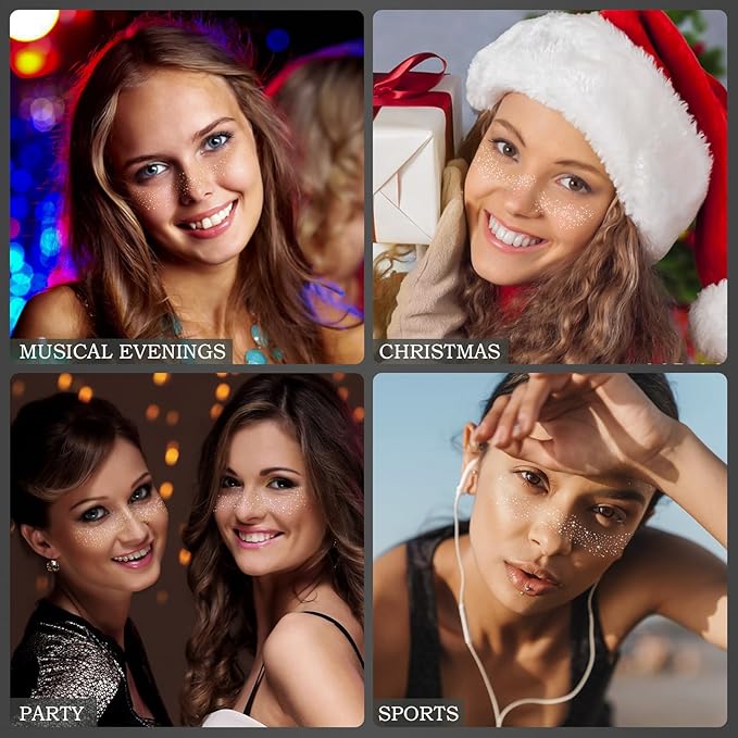 Face Glitter Freckles Tattoo, Glitter Face Makeup Patches, Body Glitter Sparkle Freckles Stickers for Women Kid, Festival Concert Carnival Party Halloween Decor Accessories, 24PCS Gold Silver