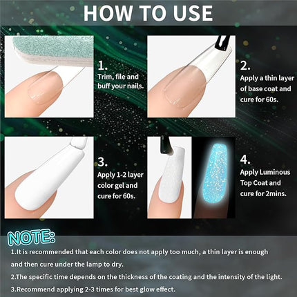 U-Shinein Glow In The Dark Gel Polish - Glitter Luminous Blue Nail Gel Top Coat with Fine glitter decoration No Wipe Long-lasting Transparent Glow UV LED Needed, Perfect for Any Festival Halloween