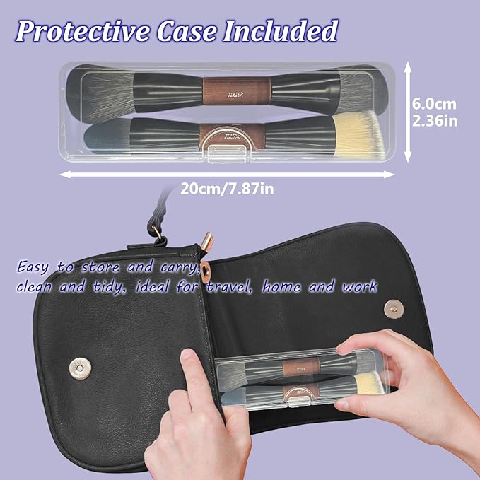 Double Ended Foundation Brush & Blending Brush for Makeup, Soft, Dense Bristles for Sensitive Skin, Duo Blush Brush for Liquid, Powder, Cream, Blending, Buffing–Travel-Friendly, Kabuki Makeup Brushes