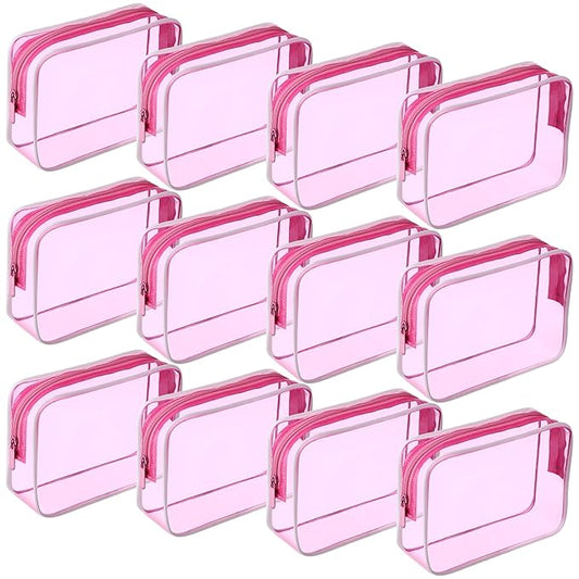 Weewooday 12 Pieces Clear Makeup Bags Cosmetic Storage Bags PVC Zipper Pouches Travel Waterproof Makeup Plastic Case for Women Organizing Toiletries Traveling Bathroom(Medium,Hot Pink)