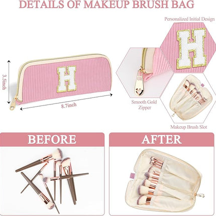 Personalized Initial Makeup Bag Trendy Stuff Corduroy Cosmetic Bag Travel Toiletry Bag, Valentine’s Day Gift Makeup Organizer Case & Makeup Pouch for Women teen Girls Mom Girlfriend Wife