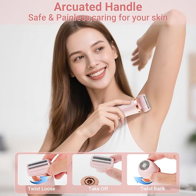 Bikini Trimmer for Women & Men - 2 in 1Replaceable Painless Electric Razor for Body & Face,Wireless Portable Trimmer for Women Wet & Dry Electric Shaver,IPX7 Waterproof,USB Rechargeable